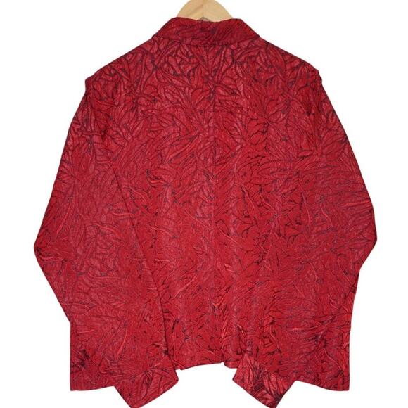 Chico’s Design Red Burnout Leaf Blouse Women’s L – Vintage 90s Semi Sheer Button - Picture 7 of 7
